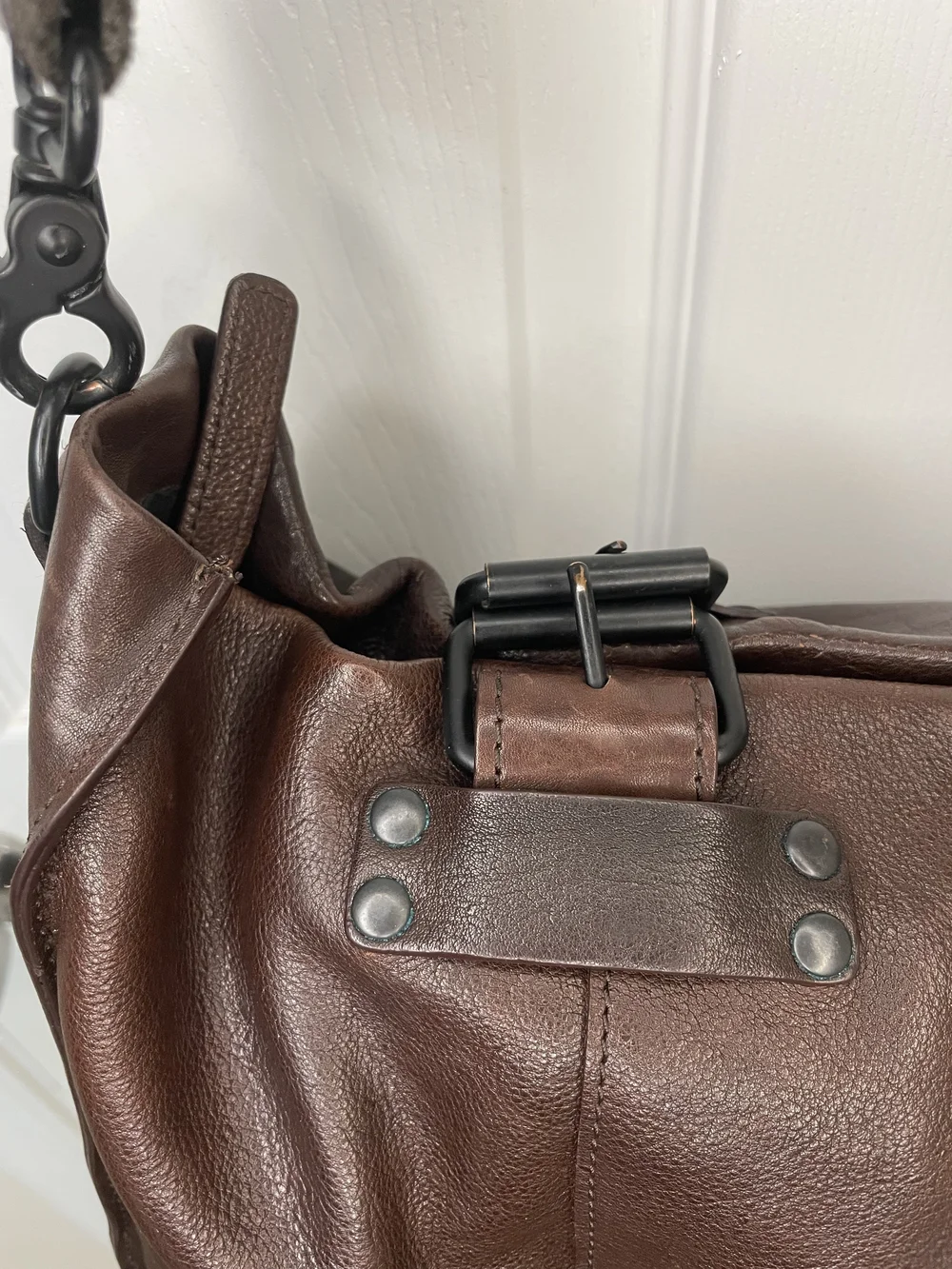 Barneys New York Dark Brown Leather Messenger Bag